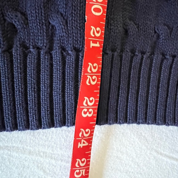 Ralph Lauren blue cable knit sweater, V-neck Sz M White Pony minimal Classic - Picture 7 of 10